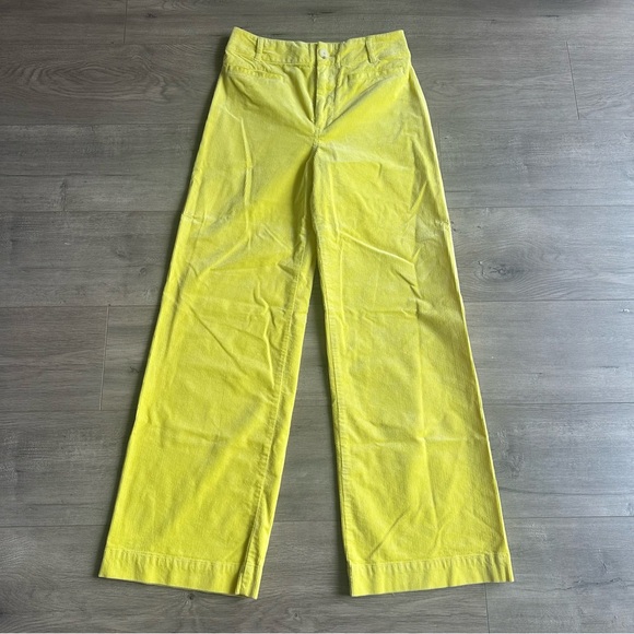 Maeve Pants - Maeve Chartreuse Yellow The Colette Cropped Wide-Leg Corduroy Pants - size 29